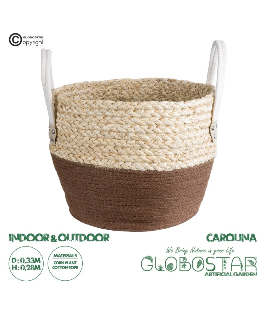 GloboStar® Artificial Garden CAROLINA 20580 Διακοσμητικό Πλεκτό Κασπώ Γλάστρα - Flower Pot Μπεζ με Καφέ και Λευκό Φ33 x Υ28cm